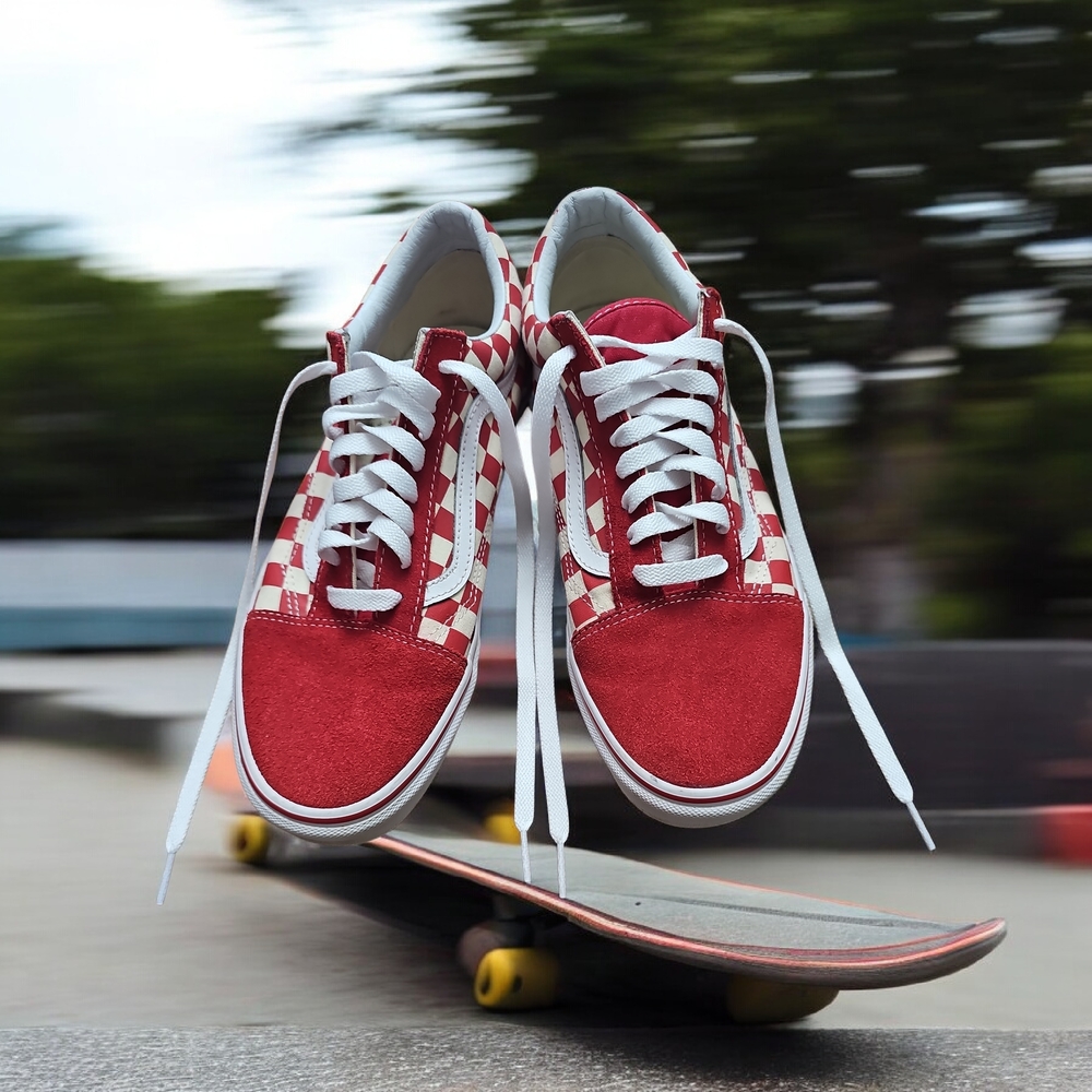 Vans Red and‎ White Checkered Athletic Shoes